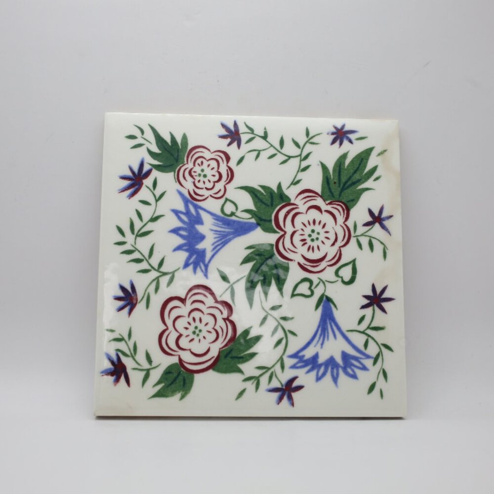 Vintage Floral Ceramic Title Trivet 5.8" X 5.8"